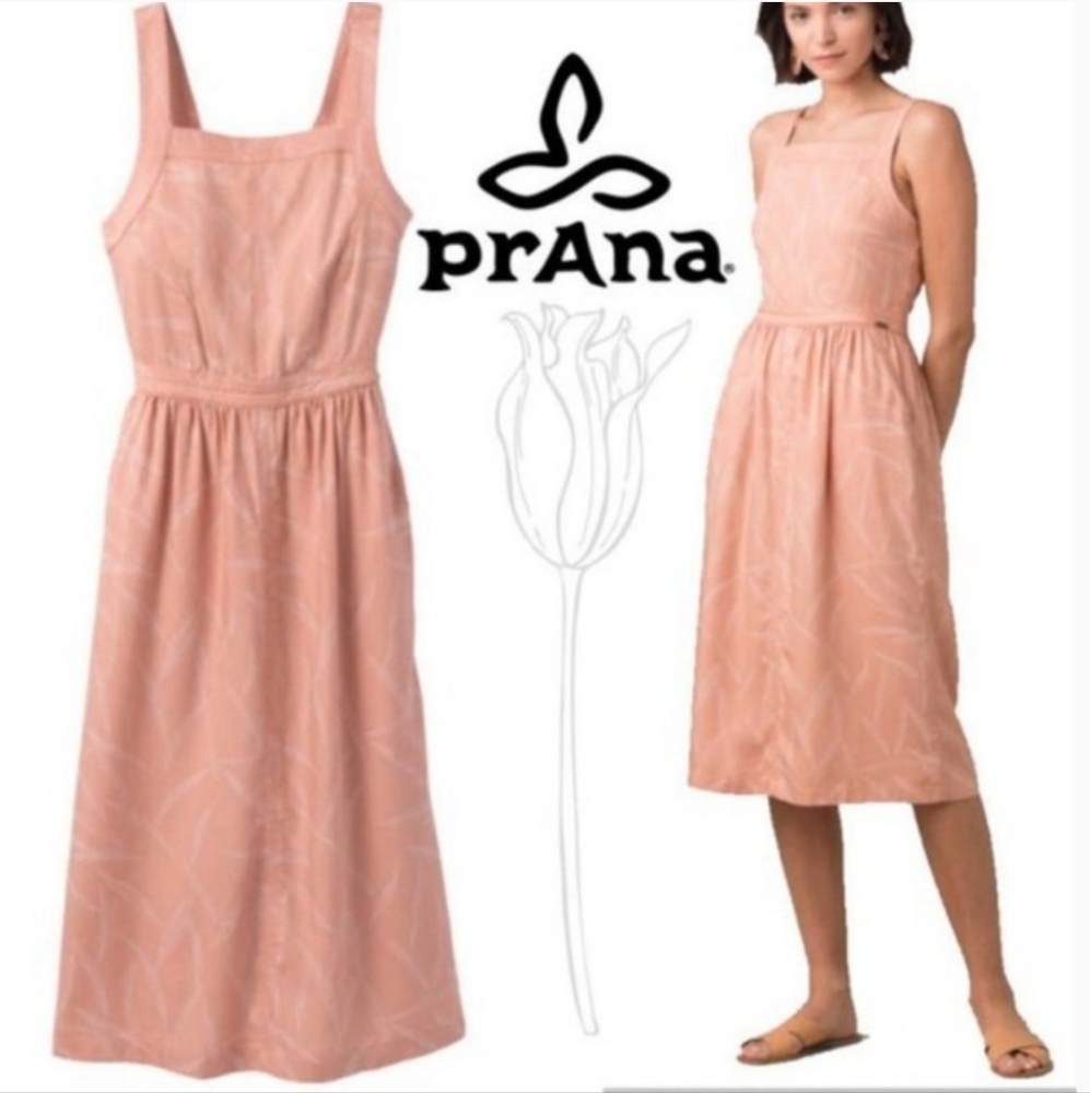 Prana Sun Drifter Midi Dress in Apple Blossom Leaves Sz L